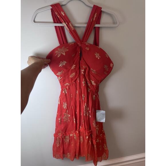 Saylor Fantasia Metallic Floral Minidress In Orange Blossom M $275 NWT - Picture 2 of 13
